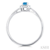 5x3 MM Octagonal Shape Blue Topaz and 1/20 Ctw Single Cut Diamond Halo Semi-Precious Ring in 10K White Gold